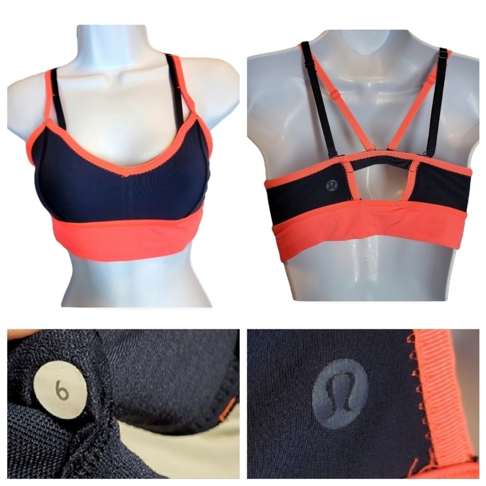 Lululemon‎ Flip Your Dog Bra Sports Bra Navy Blue Coral Size 6
